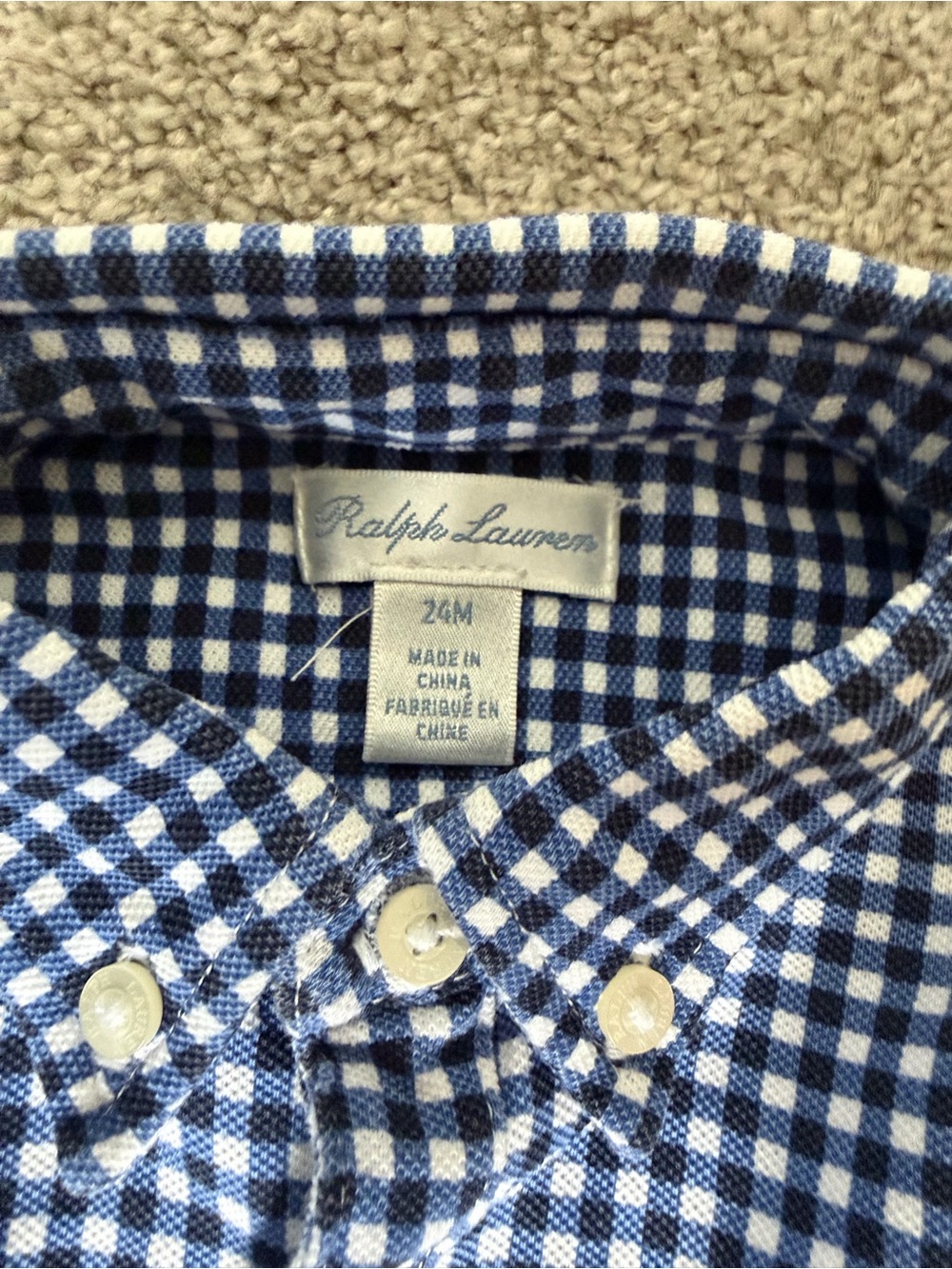 Ralph Lauren Navy and White Gingham Button-Down Shortall Size 24M - Picture 3 of 6